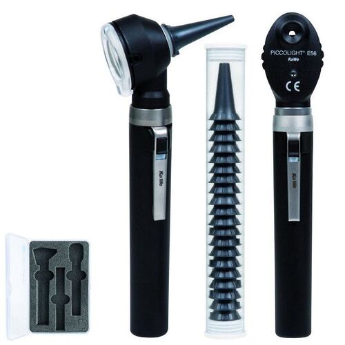 Set Otoscopio Oftalmoscopio Negro Kawe Piccolight Led Xenón