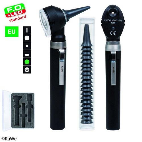 Set Otoscopio Oftalmoscopio Negro Kawe Piccolight Led Xenón