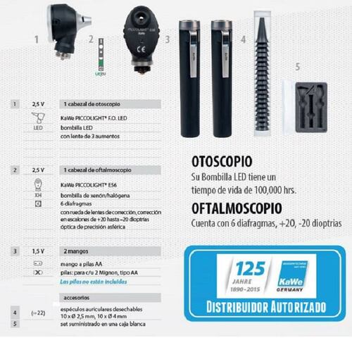 Set Otoscopio Oftalmoscopio Negro Kawe Piccolight Led Xenón