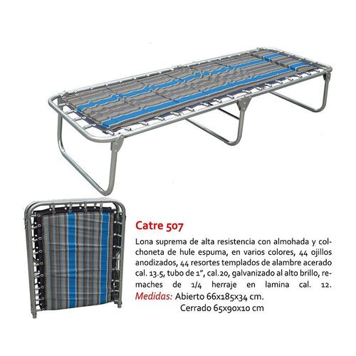 Catre Plegable Malla Metálica Colchoneta Hule Espuma Camping Jaco