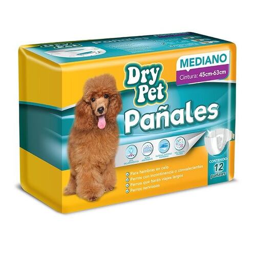Pañales Perro Mediano 12 Pzas Cintura 45 63cm Dry Pets