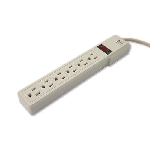 Supresor de picos 550J, 6 contactos, reset switch, cable de 45 cm calibre 16AWG, 2 puertos USB 1A