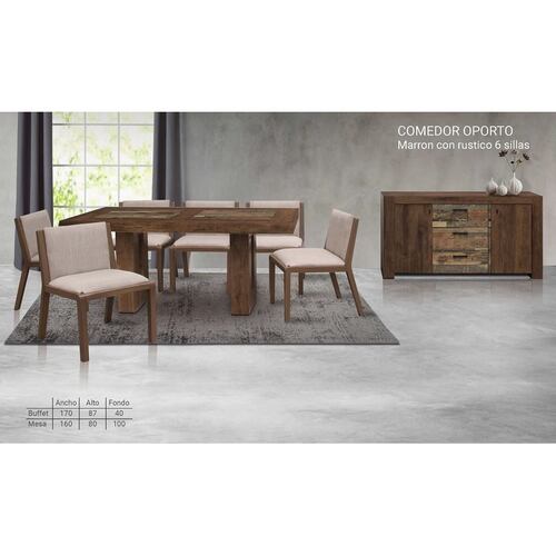 Comedor 6 Sillas Oporto Marron con Rustico - Kessa.