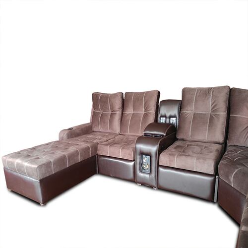 Sala Modular Toronto 3 reclinables y audio c/2 bocinas Tela suave Elefante Moka y Flother Chocolate MADERIAN// ENTREGA A CDMX Y ZONA METROPOLITANA.
