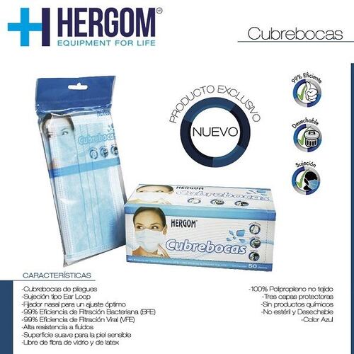 Caja Paquete 10 Cubrebocas Médico Hergom