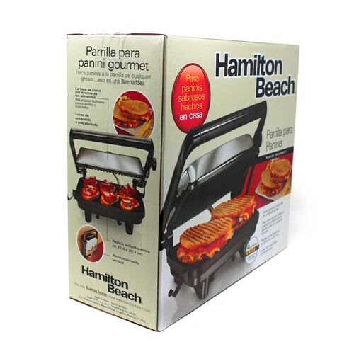 Paninera Parrilla Panini Press Plata Hamilton Beach 25460z.