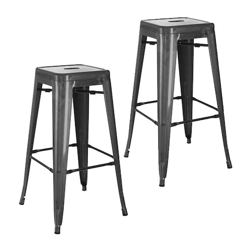 Banco Tolix Kit 2 Bancos Silla Metal  Cafeteria Industrial Vintage Plata