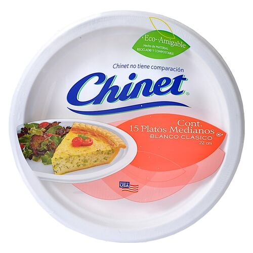 15 Platos Mediano desechable No.8 22cm Biodegradable Chinet.