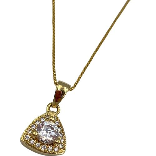 Collar Triángulo Transparente-Baño de oro 18K-Dorado