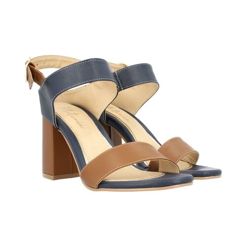 Zapatilla Para Mujer Azul Marino Con Látigo Camel En Tobillo