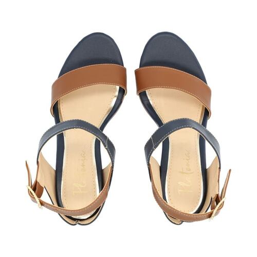 Zapatilla Para Mujer Azul Marino Con Látigo Camel En Tobillo