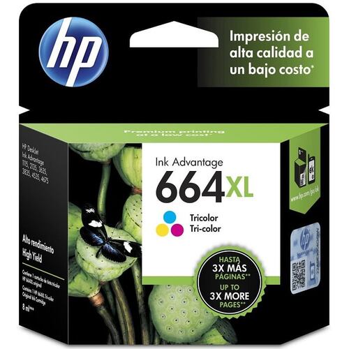 Cartucho HP Num 664XL Tricolor 8ML F6V30AL