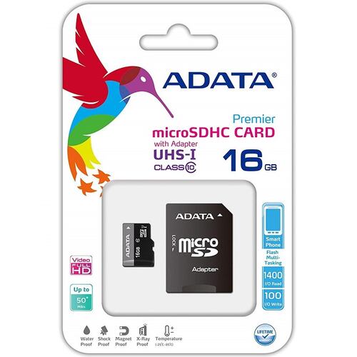 Memoria MicroSD 16 GB Adata SDHC Con Adaptador Clase 10 AUSDH16GUICL10-RA1