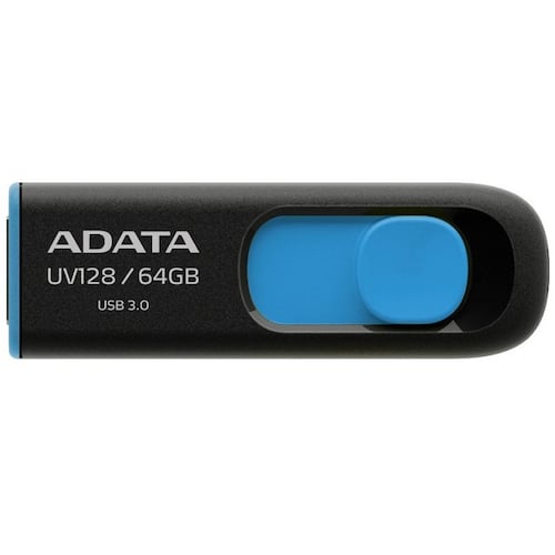 Memoria Flash USB 3.0 Adata UV128 64 GB Negro Con Azul AUV128-64G-RBE