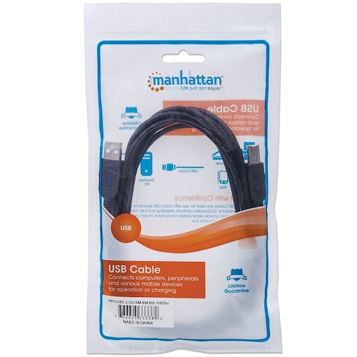 Cable USB 2.0 Impresora Manhattan A-B 3 Metros 333382.