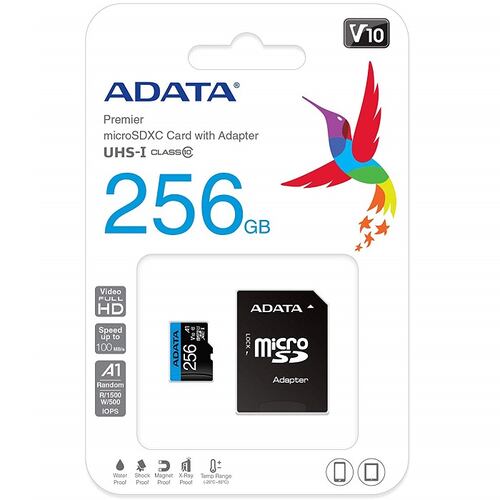 Memoria MicroSD Adata 256GB SDXC Clase 10 A1 Con Adaptador AUSDX256GUICL10A1-RA1