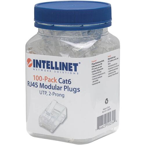 Plug Bote 100 Piezas Conector RJ45 Intellinet Cable UTP Cat 6E 502344