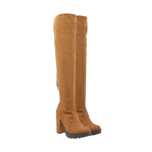 Bota Para Mujer Color Camel Extra Larga De Lycra Con Ajuste