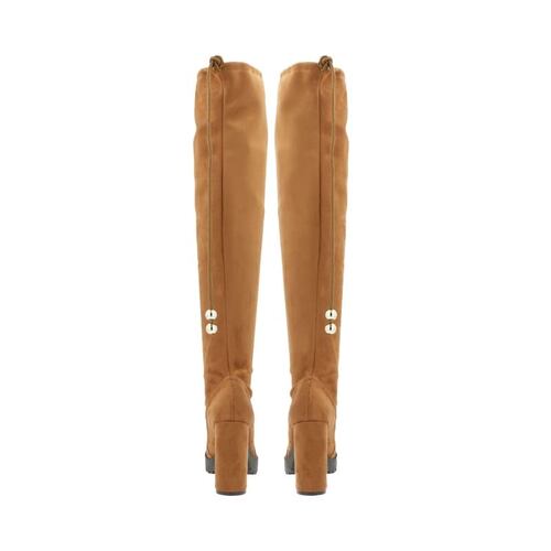Bota Para Mujer Color Camel Extra Larga De Lycra Con Ajuste