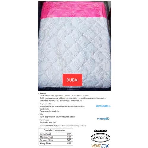 Colchon Queen Size America Modelo Dubai De ColchonteORTOPEDICO SEMI FIRME.