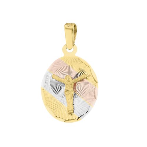 Medalla Oval Cristo Oro Florentino 14 K 