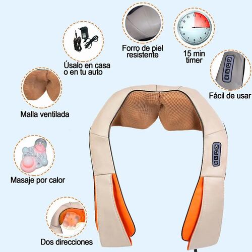 Masajeador Cuello Hombros  Contol de Calor 16 Rodillos  3 Niveles Relaja Espalda Cintura Pies