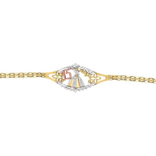 Pulsera Xv Años Tejido Perniche De 18 Cm Oro 10 K