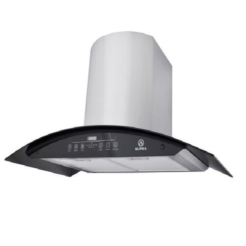 Campana extractora de 90 cm de cristal curvo y parrilla empotrable para gas SUPRA combo RIETI 