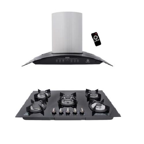 Campana extractora de 90 cm de cristal curvo y parrilla empotrable para gas SUPRA combo RIETI 