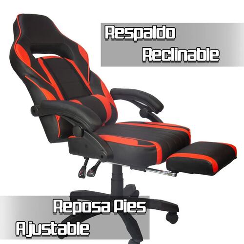 Silla Gamer Ergonomica Reposa Pies Cojin Desmontable Reclinable Roja