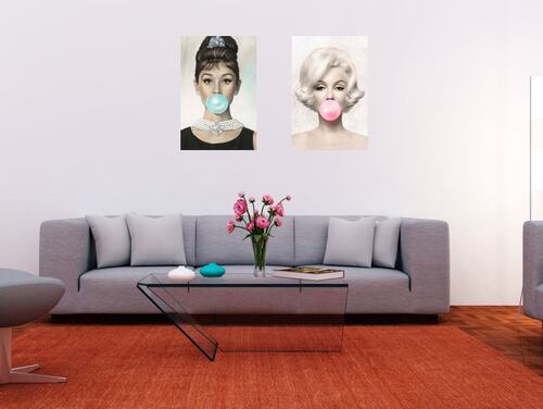 Cuadro Decorativo Canvas Set Marilyn Monroe y Audrey Hepburn con chicle 60 X 40 cm