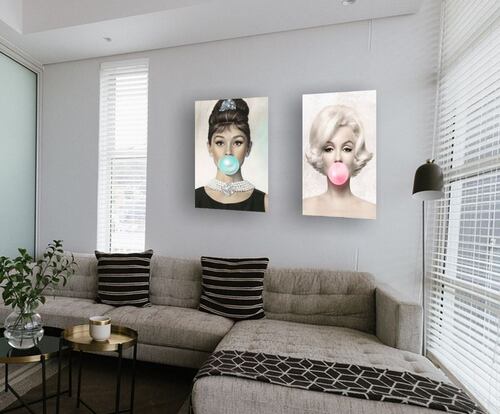Cuadro Decorativo Canvas Set Marilyn Monroe y Audrey Hepburn con chicle 60 X 40 cm