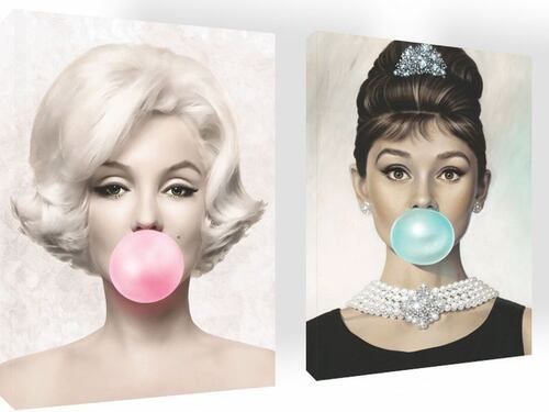 Cuadro Decorativo Canvas Set Marilyn Monroe y Audrey Hepburn con chicle 60 X 40 cm