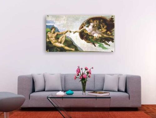 Cuadro Decorativo Canvas La Creación de Adan de Miguel Ángel, es un fresco en la bóveda de la Capilla Sixtina.