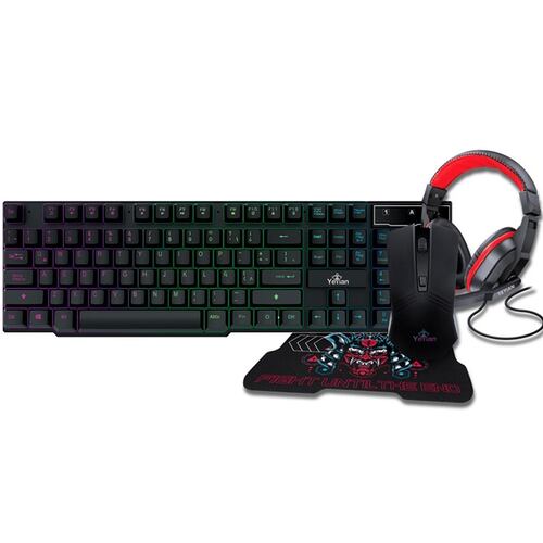 Kit Teclado Mouse Diadema y MousePad YeYian HYDRA S2000 Combo Retroiluminado LED USB Gamer YKH-20707