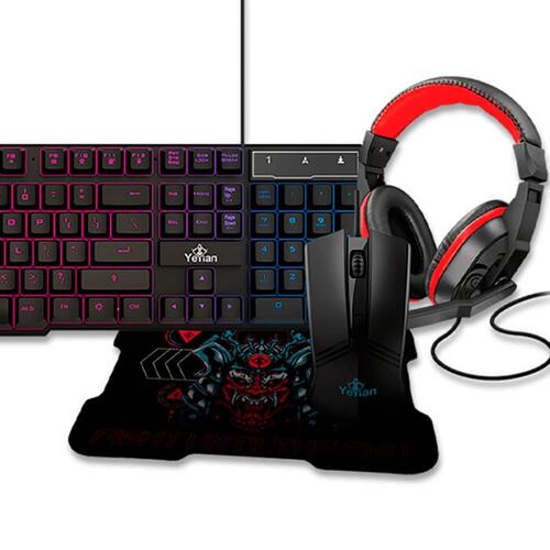Kit Teclado Mouse Diadema y MousePad YeYian HYDRA S2000 Combo Retroiluminado LED USB Gamer YKH-20707