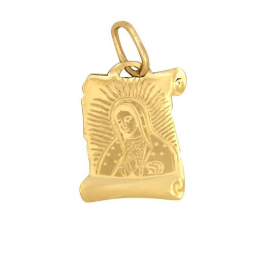 Medalla Pergamino Virgen de Guadalupe Medio Busto Acabado Mate en Oro de 14 K + Obsequio