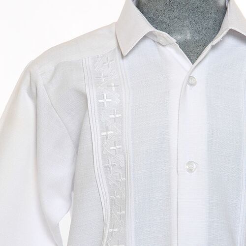Conjunto de Guayabera Bordada de Lino color Blanco 6 a 18 años.