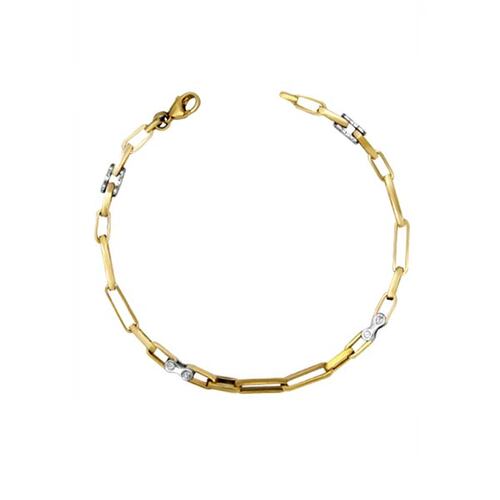 Pulsera con Eslabones Cuadrados pulidos y Eslabones Tipo Cadena de Bicicleta en Oro Blanco de 14 K + Obsequio