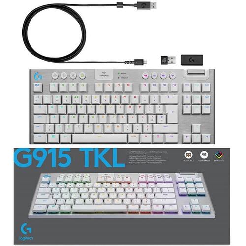 Teclado Logitech G915 TKL LIGHTSPEED Mecanico RGB Inalambrico Gaming USB Y Bluetooth Blanco 920-009660.