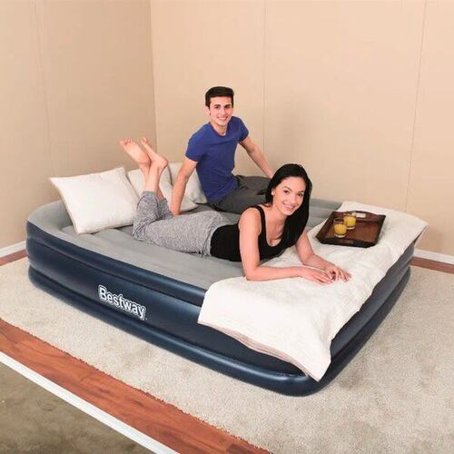 Colchon Inflable Bestway Queen Azul Con Bomba Ca Integrada