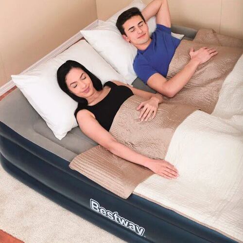 Colchon Inflable Bestway Queen Azul Con Bomba Ca Integrada