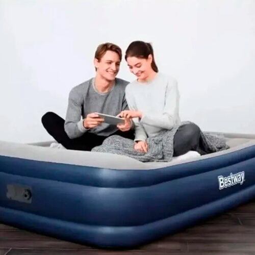 Colchon Inflable Bestway Queen Azul Con Bomba Ca Integrada