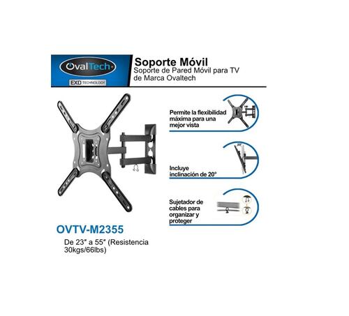 Soporte de Pared Movil para TV 23" a 55" resistencia 30kg OVALTECH OVTV-M2355 pantalla SMART TV MAC