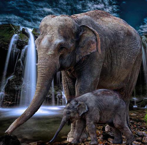 Cuadro Decorativo Canvas Elefante Mamá y bebe