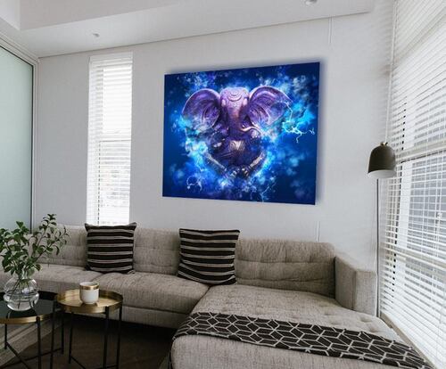 Cuadro Decorativo Canvas Elefantes Lord Ganesha.