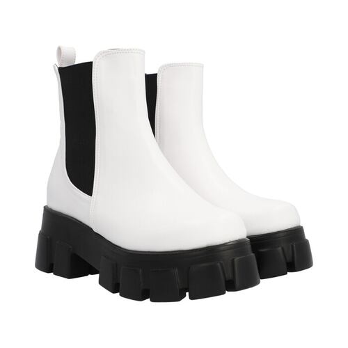 Bota Combat Suela Gruesa Track Para Mujer Blanco Con Resorte