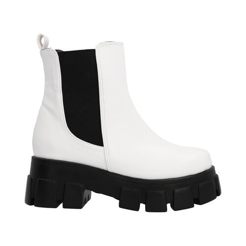 Bota Combat Suela Gruesa Track Para Mujer Blanco Con Resorte