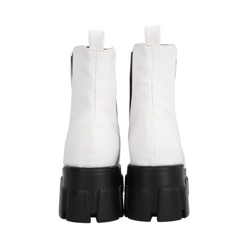 Bota Combat Suela Gruesa Track Para Mujer Blanco Con Resorte