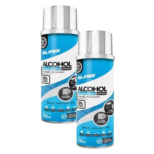 Kit 2 ALCOHOL ISOPROPILICO SILIMEX aerosol 250 ml, Azul,  Componentes electrónicos